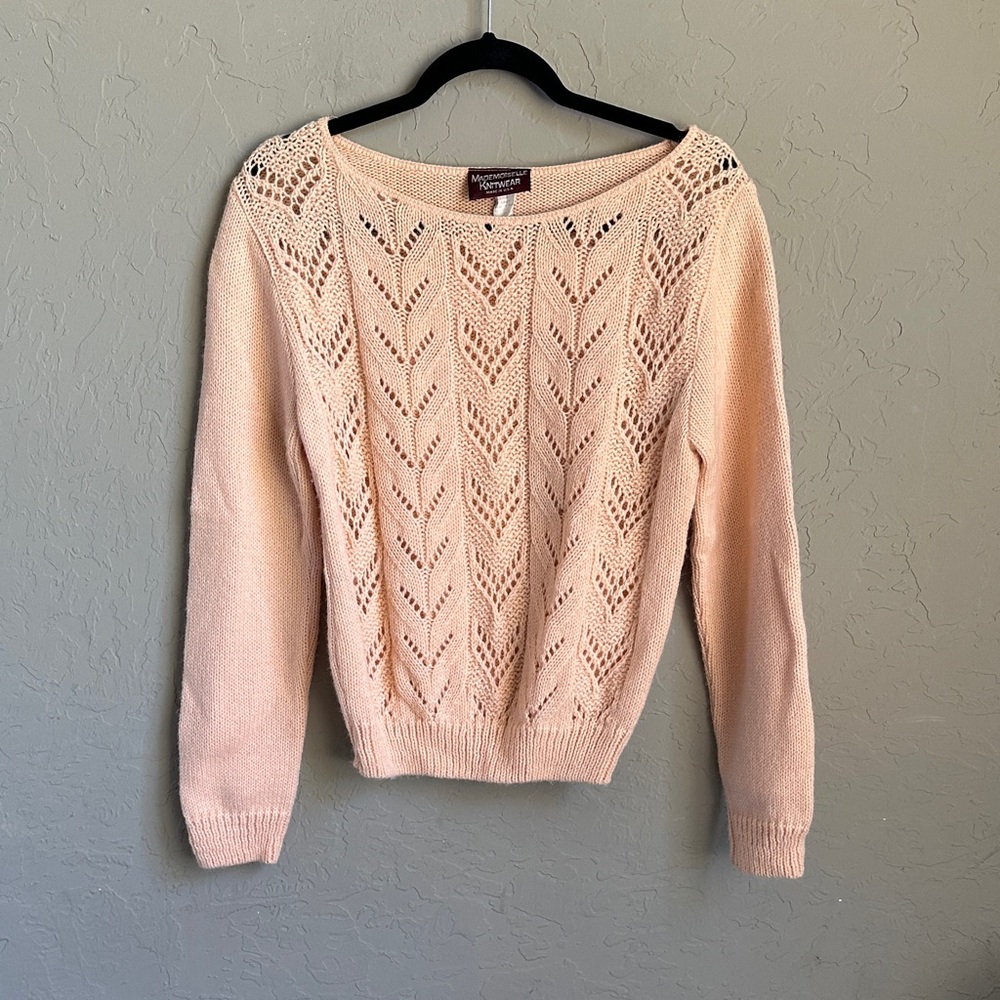 Vintage light pink knit sweater mademoiselle knitwear made‎ in USA